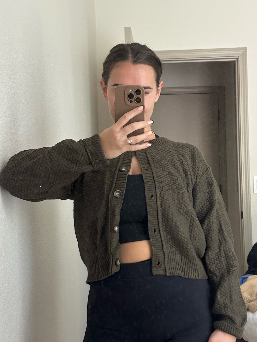 Olive Knit Button-Front Women's Cardigan Jacket